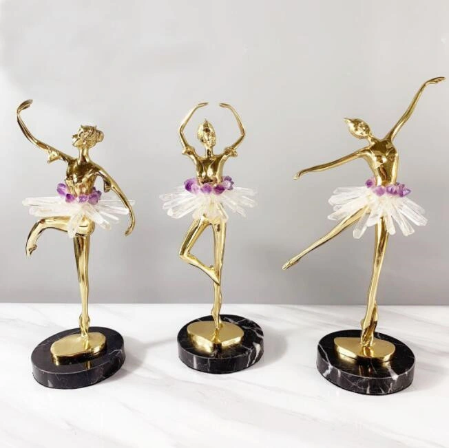 Gemstone Marble Base White Crystal Amethyst Aura Burgundy Aventurine Ballet Dancer Home Brass Home Decor Craft